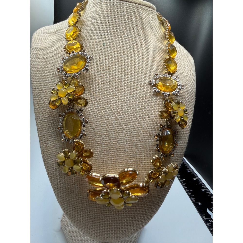 Yellow Amber Resin‎ Flower Statement Collar Necklace Chunky Floral Bib Jewelry
